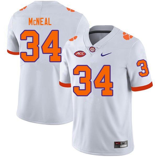 Men #34 Kevin McNeal Clemson Tigers College Football Jerseys Sale-White
